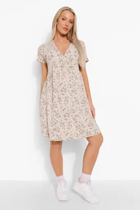 Maternity Floral V Neck Smock Dress