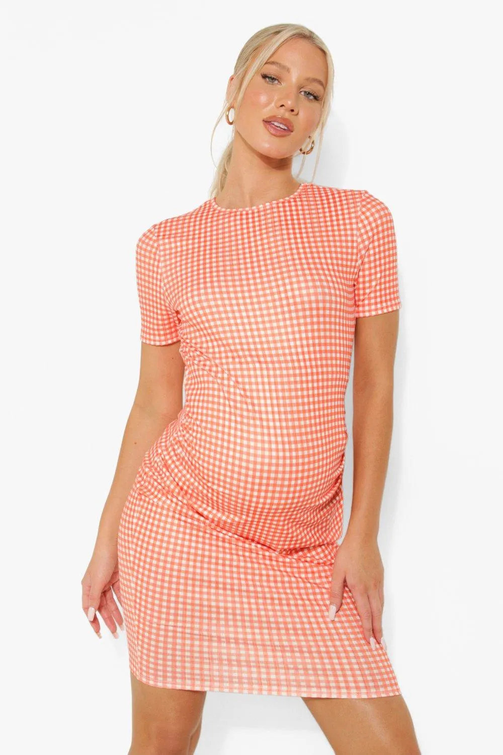 Maternity Gingham Rib Bodycon Dress