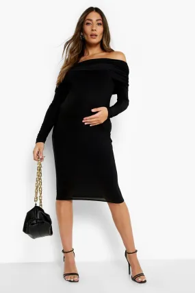 Maternity Off The Shoulder Overlay Midi Dress