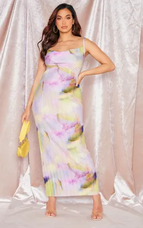 Maternity Purple Watercolour Plisse Midaxi Dress