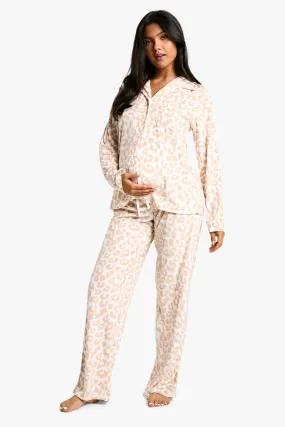 Maternity Tonal Leopard Fleece Pyjama Set