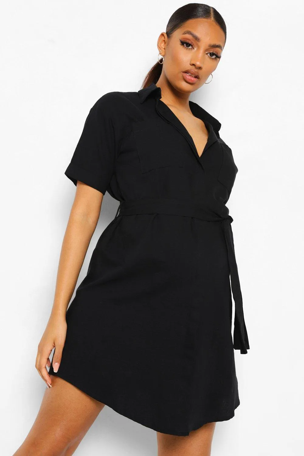 Maternity Utility Cotton Oversized Shirt Dress