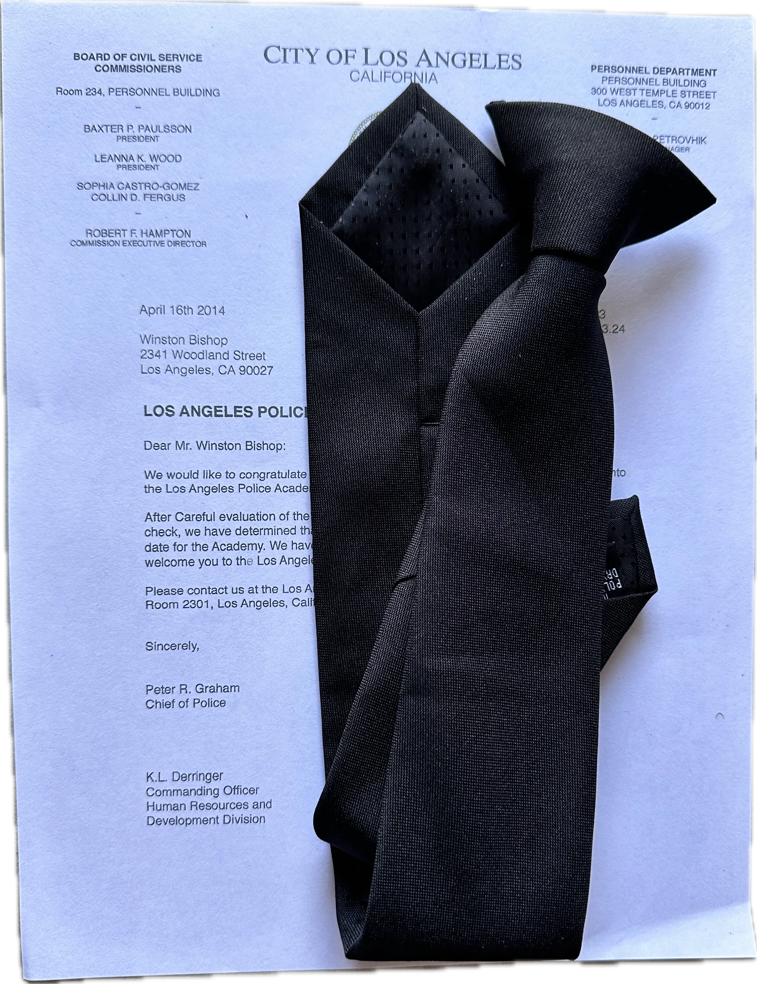 NEW GIRL: Winston Bishop's LAPD Black Clip Necktie & Acceptance Letter