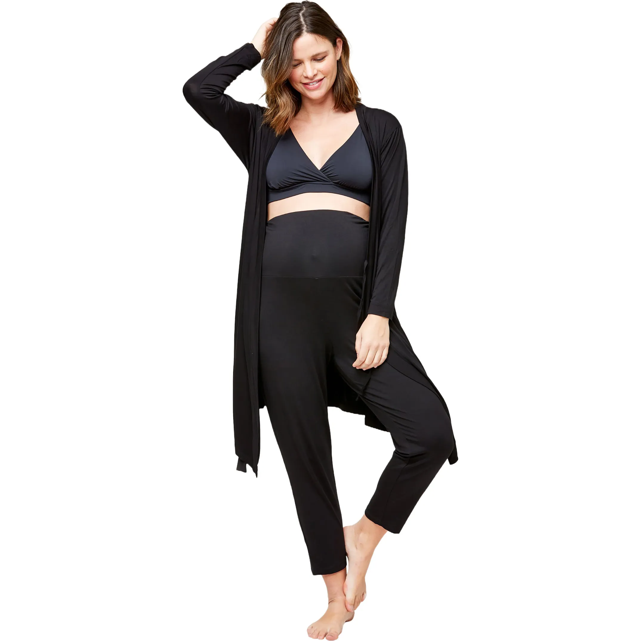 NOM Maternity Women's Second Skin Maternity Robe, Black