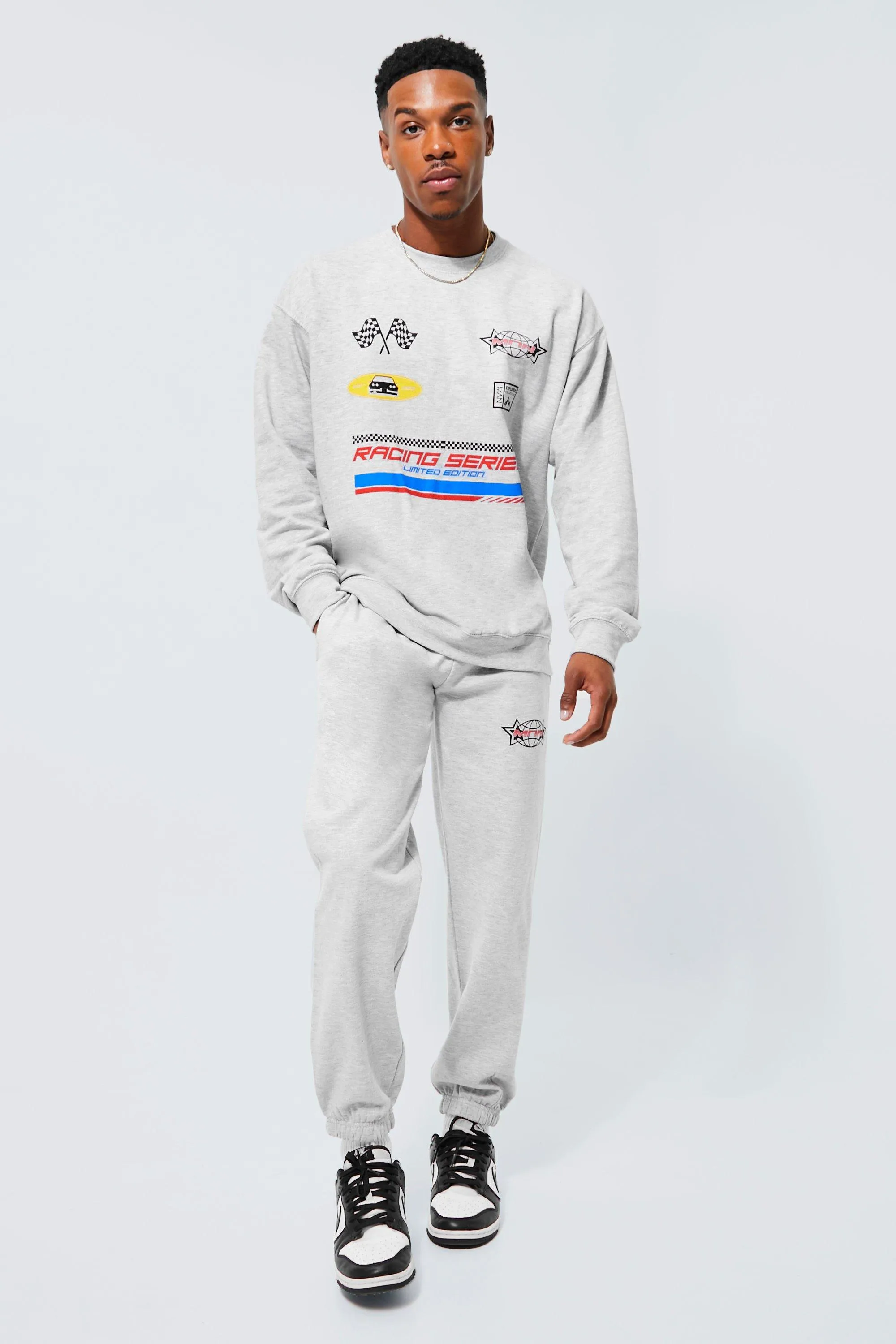 Oversized Racing Series Moto Print Sweat Tracksuit