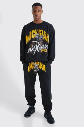 Oversized Vintage Michigan Sweat Tracksuit | boohooMAN UK