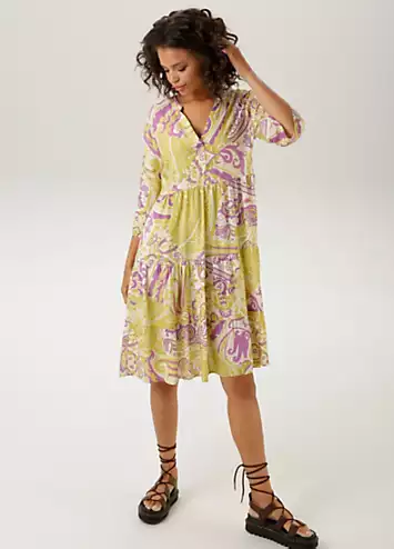 Paisley Print V-Neck Tunic Dress by Aniston | Look Again