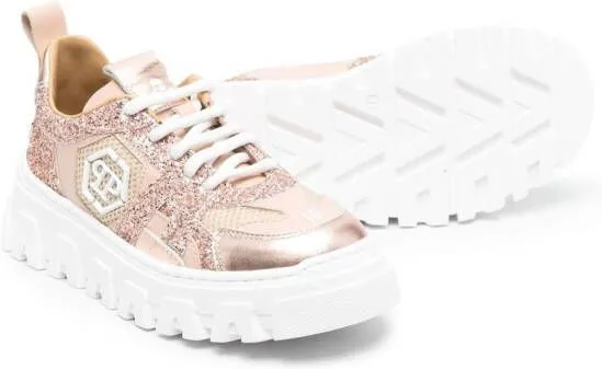 Philipp Plein Junior logo-patch low-top sneakers Pink