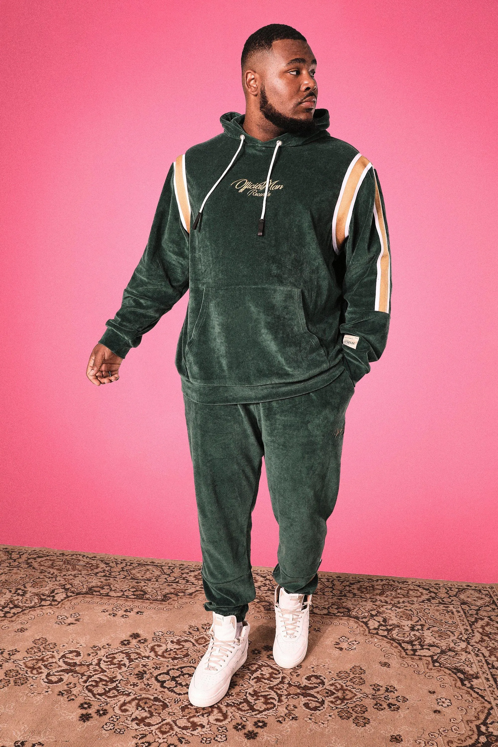 Plus Man Official Velour Oversized Tracksuit | boohooMAN UK