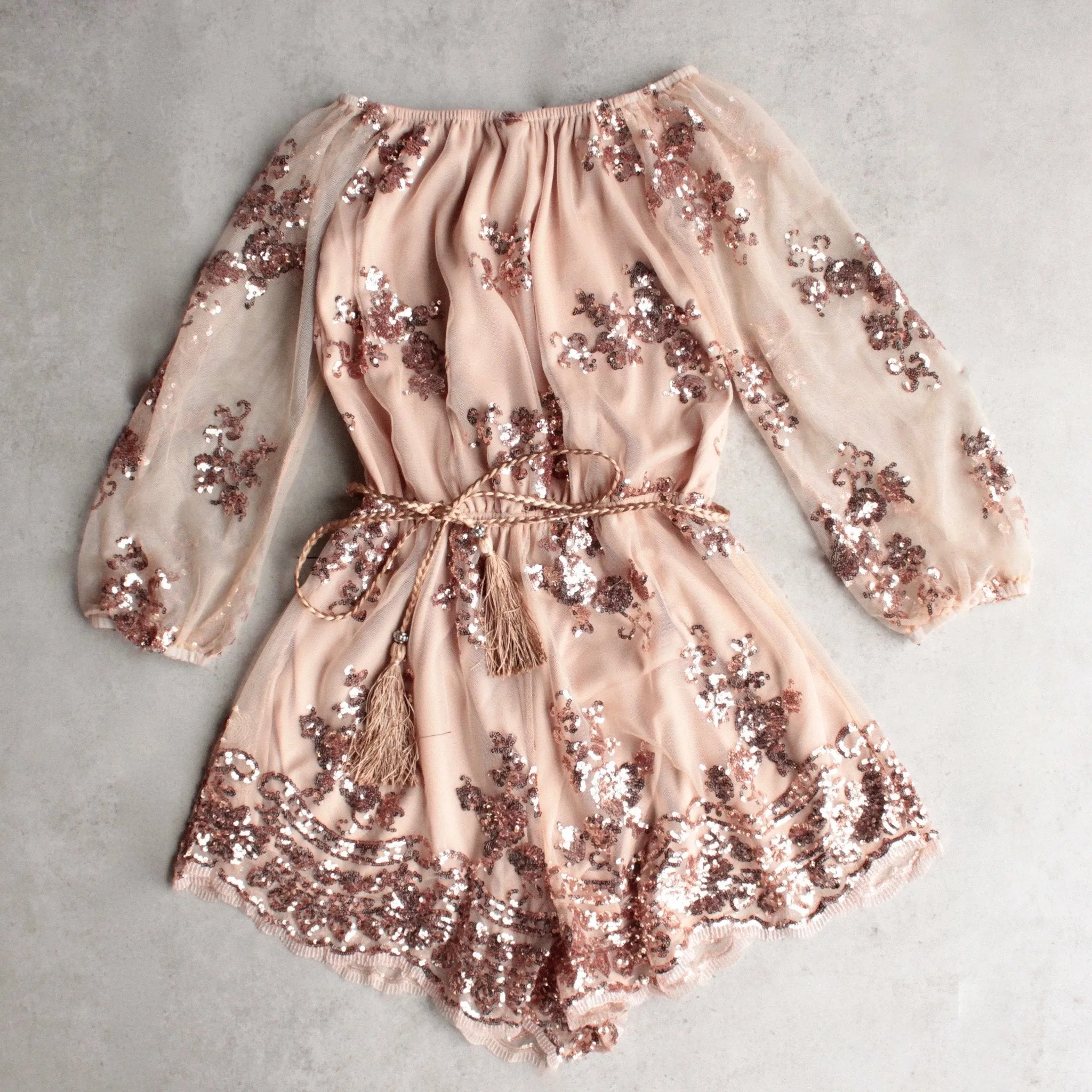 Reverse - Life Of The Party Strapless Sequin Romper in Rose Gold