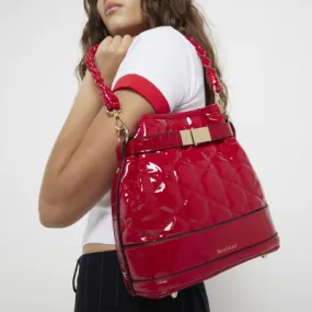 River Island Womens Red Patent Quilted Bucket Cross Body Bag