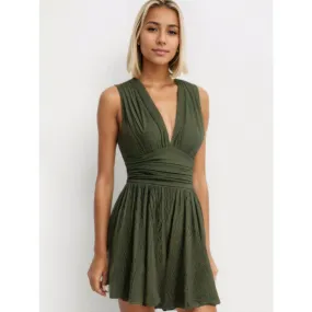 Ruched Plunge Sleeveless Romper