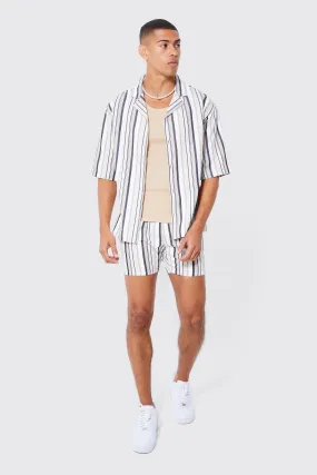 Short Sleeve Stripe Shirt And Short | boohooMAN UK