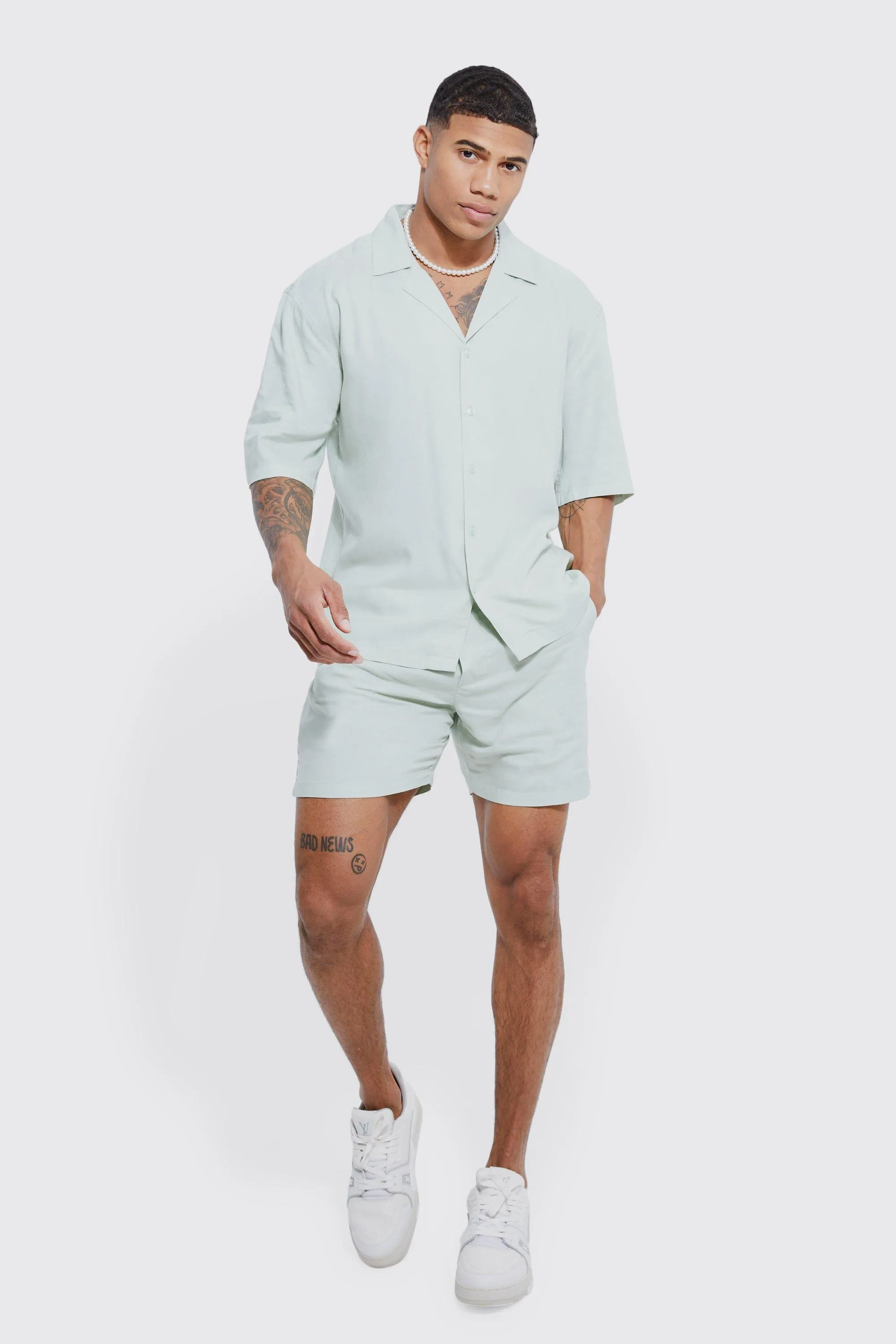 Short Sleeve Viscose Shirt & Short | boohooMAN UK