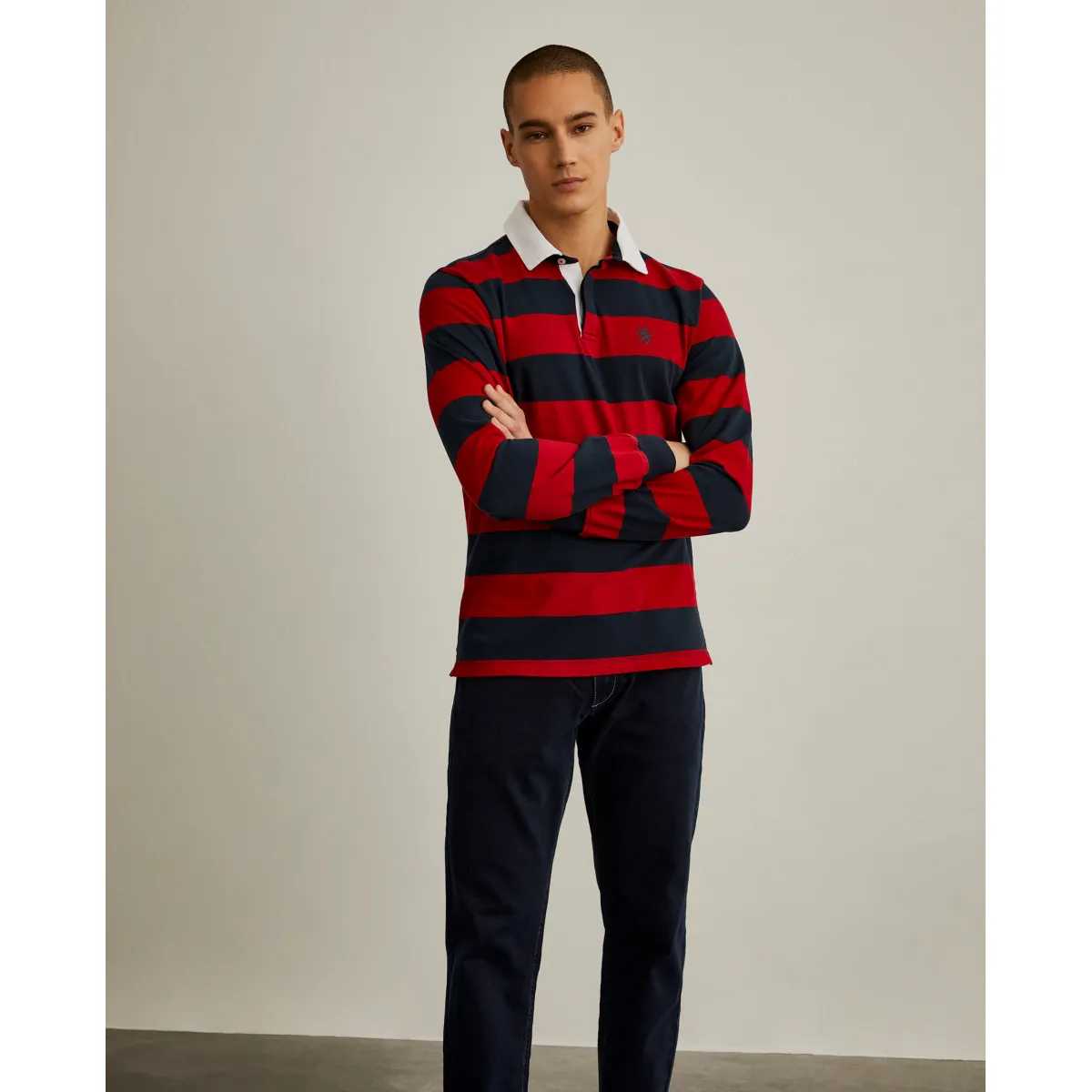 Slim fit striped rugby polo