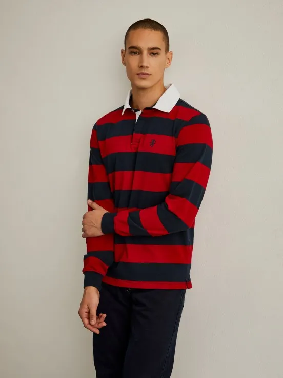 Slim fit striped rugby polo