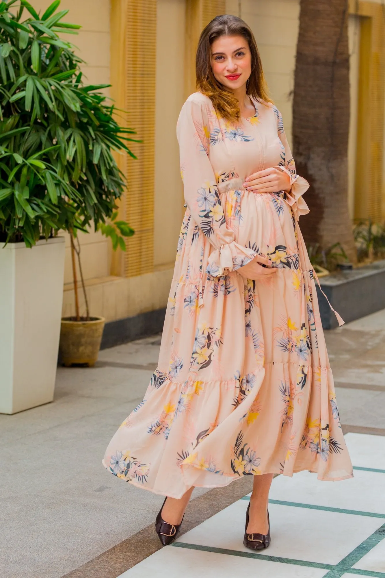 Soft Peachy Maternity & Nursing Layer Dress