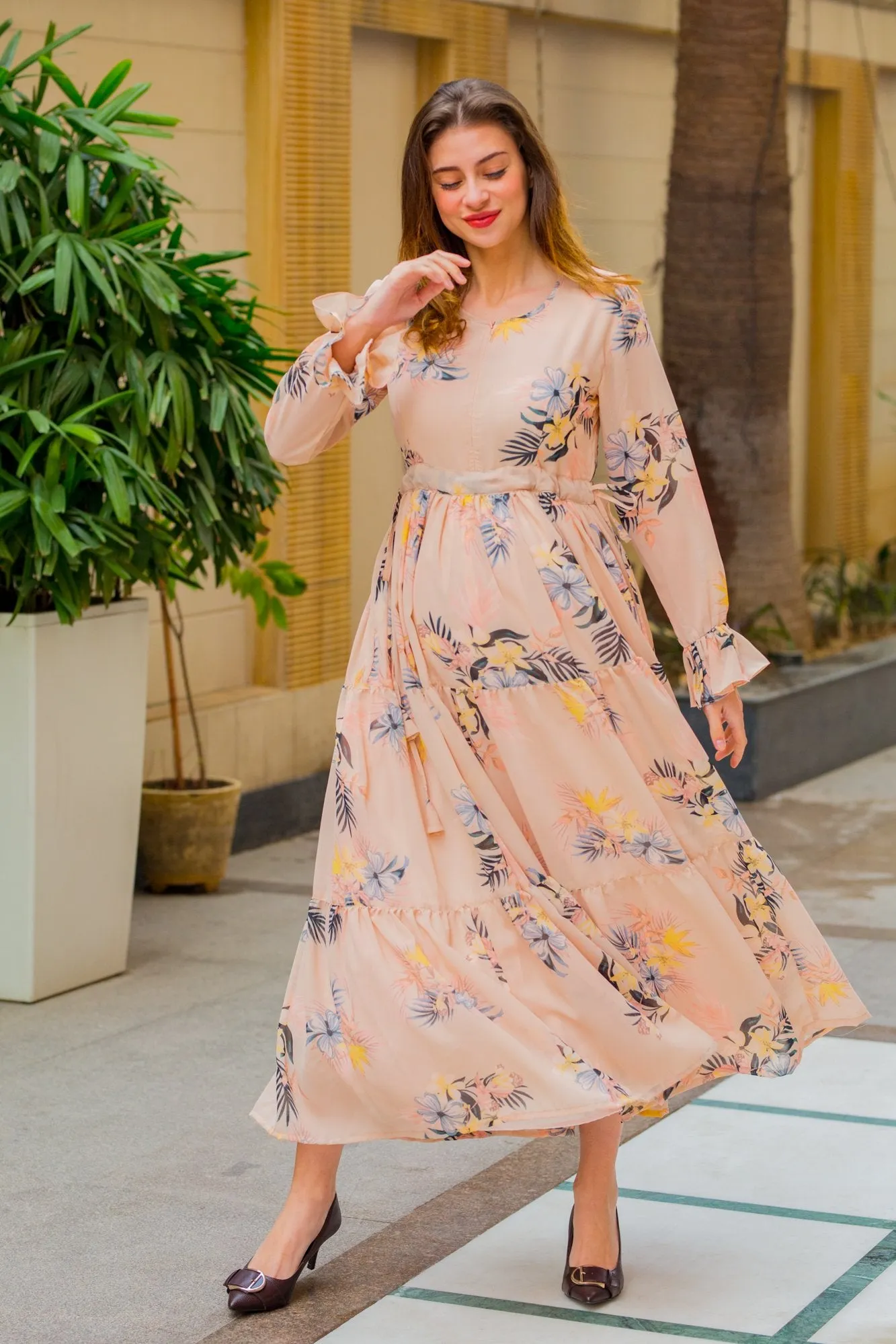 Soft Peachy Maternity & Nursing Layer Dress