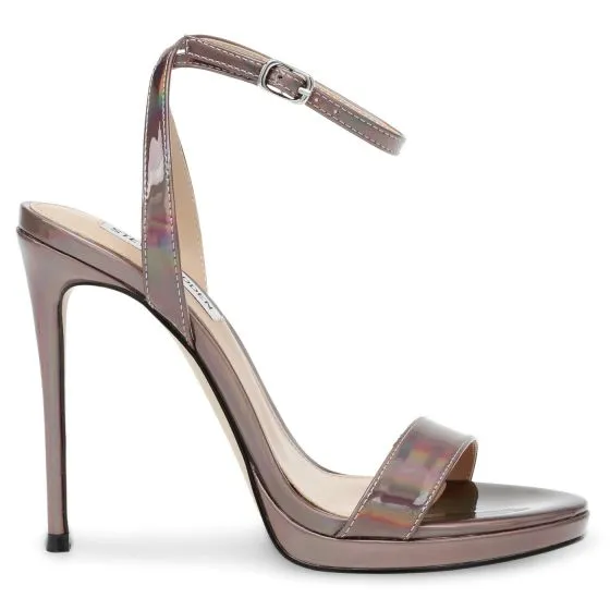 Steve Madden Wordly Pewter Hologram Mirror PU Sandals