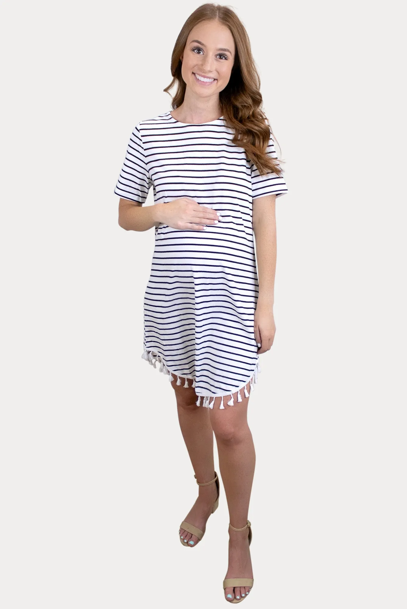 Striped Maternity Dress with Tassels