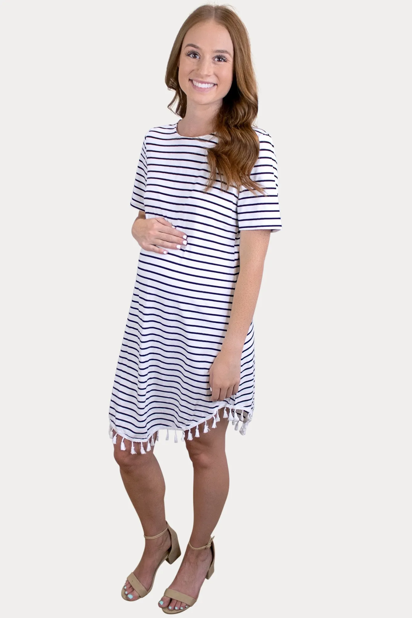 Striped Maternity Dress with Tassels