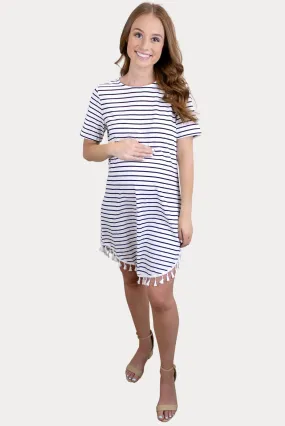 Striped Maternity Dress with Tassels