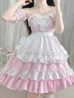 Sweet Lolita Dress Polyester Short Sleeves Ruffles Dress