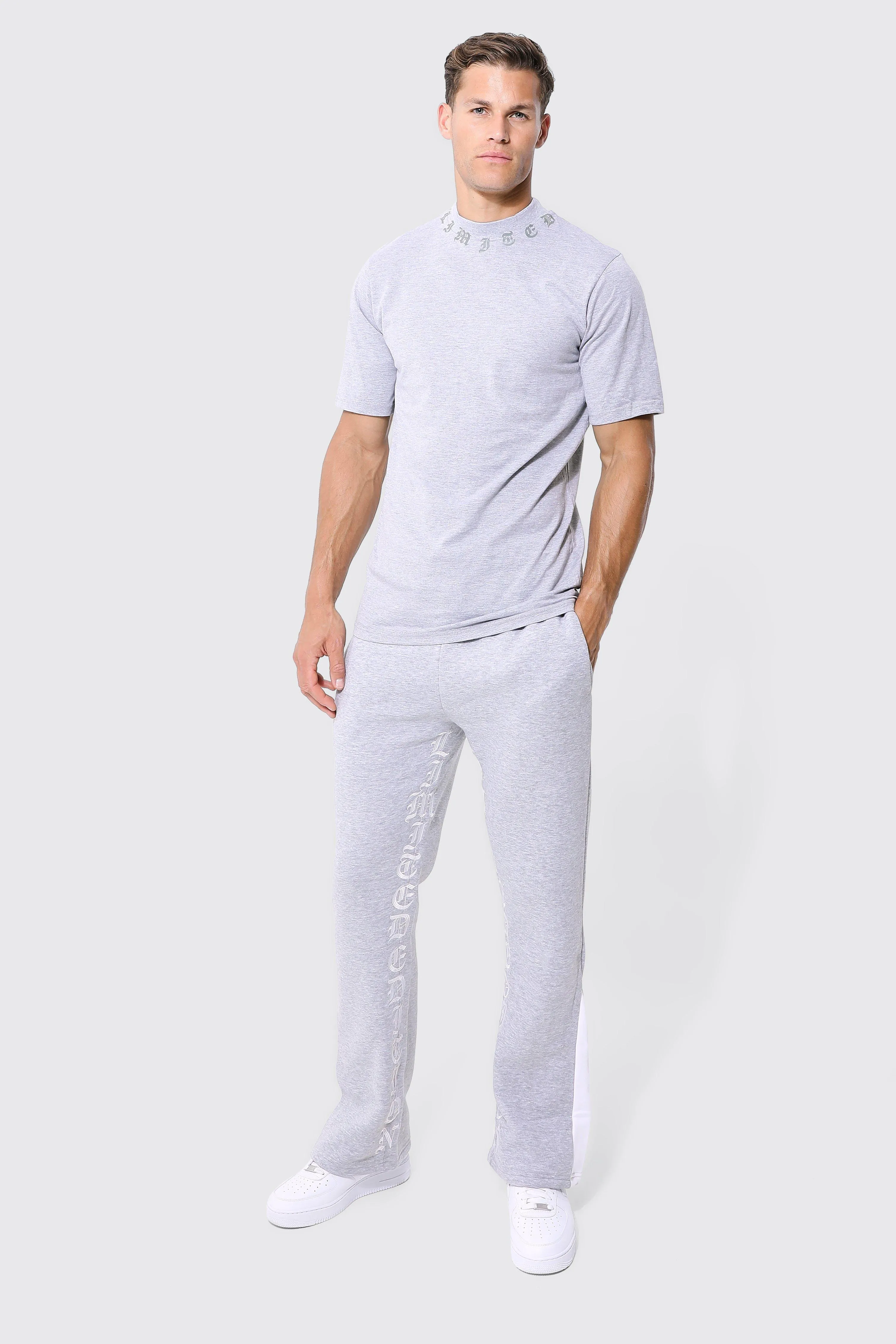 Tall Gothic Print Gusset T-shirt Tracksuit | boohooMAN UK