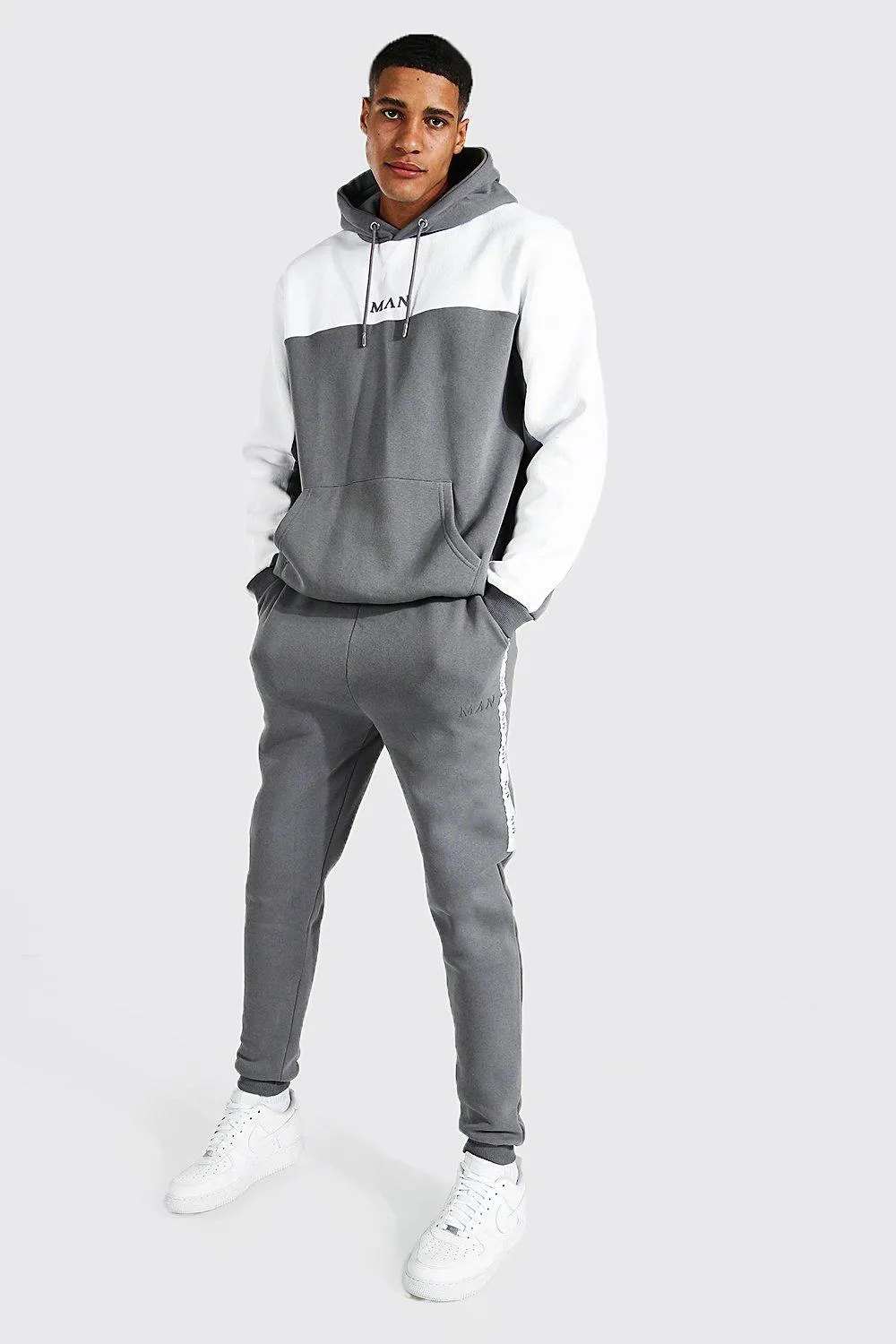 Tall Man Colour Block Tracksuit With Tape | boohooMAN UK