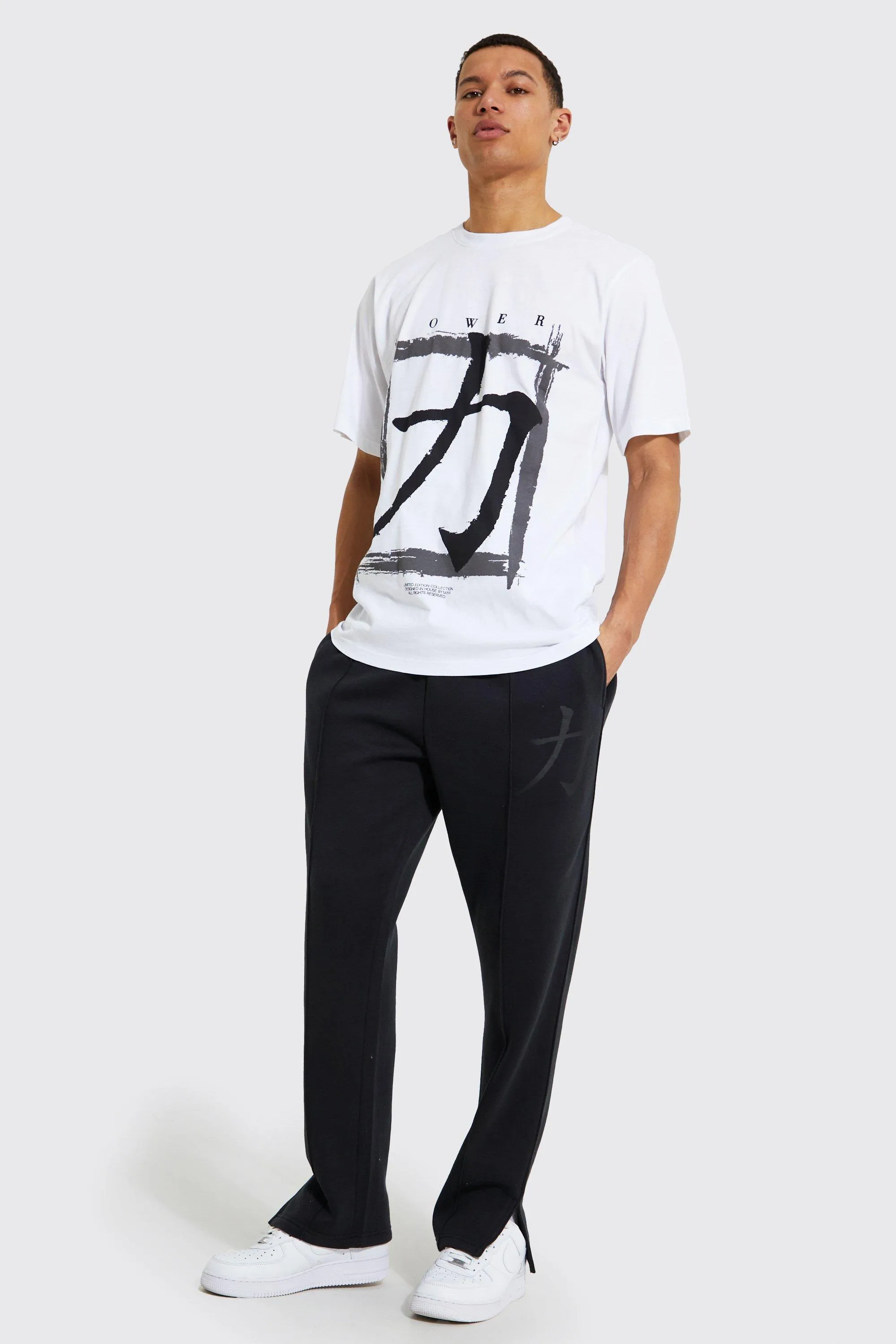 Tall Text T-shirt With Split Hem Jogger Tracksuit | boohooMAN UK