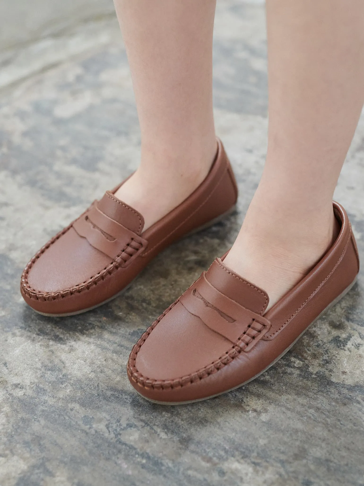 Tan Leather Boy Loafer Shoes