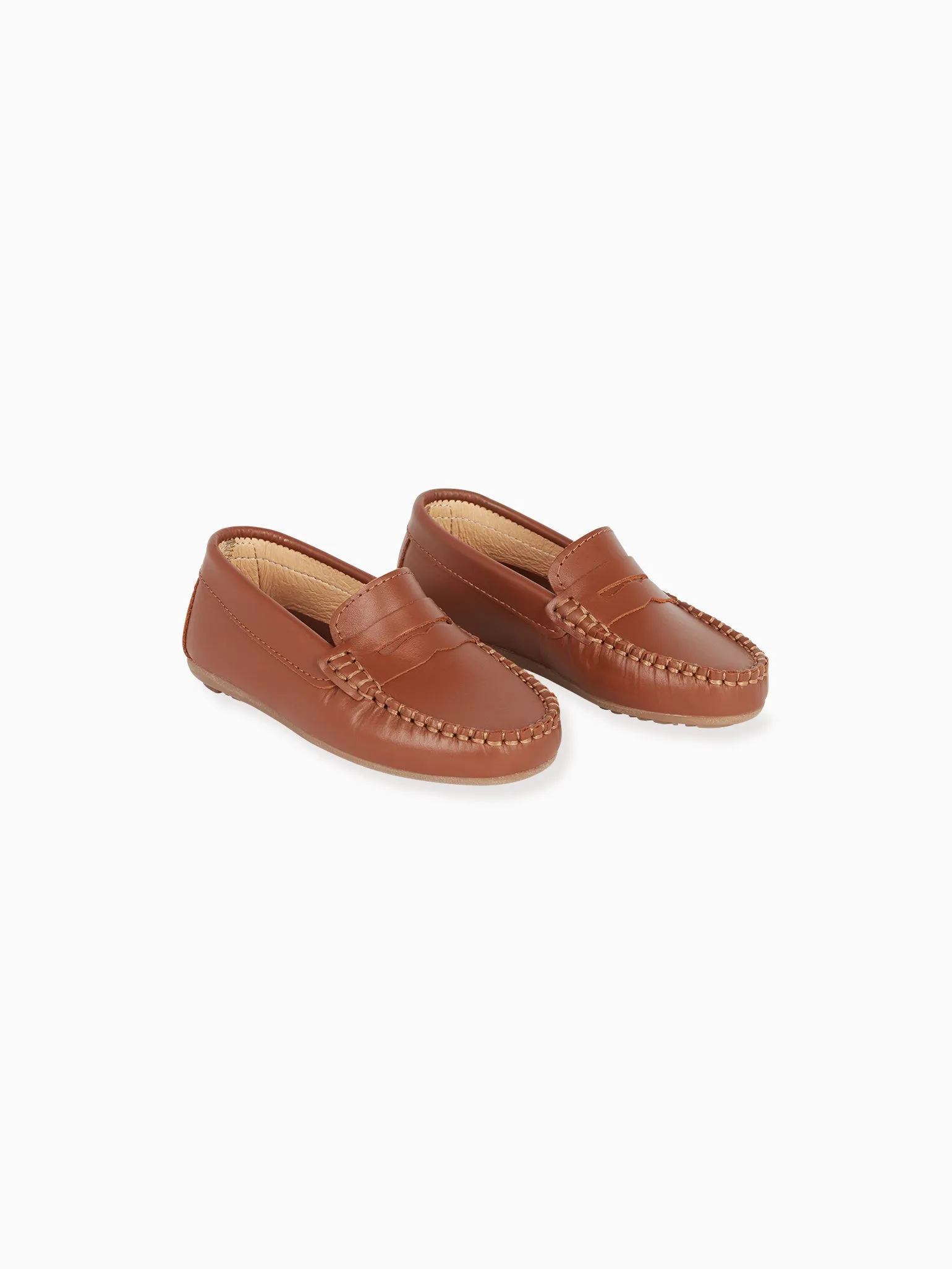 Tan Leather Boy Loafer Shoes