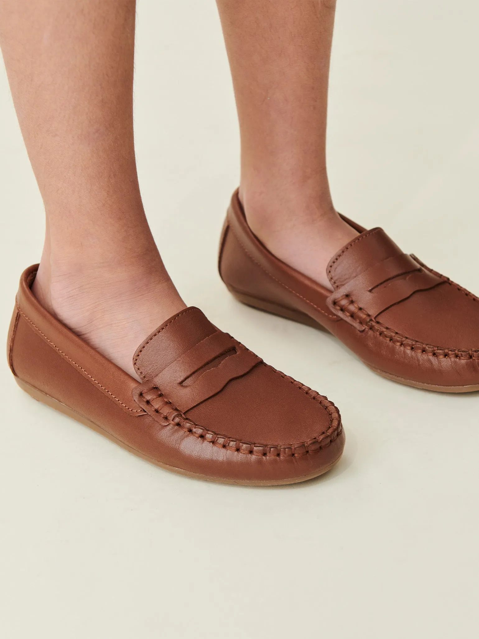 Tan Leather Boy Loafer Shoes