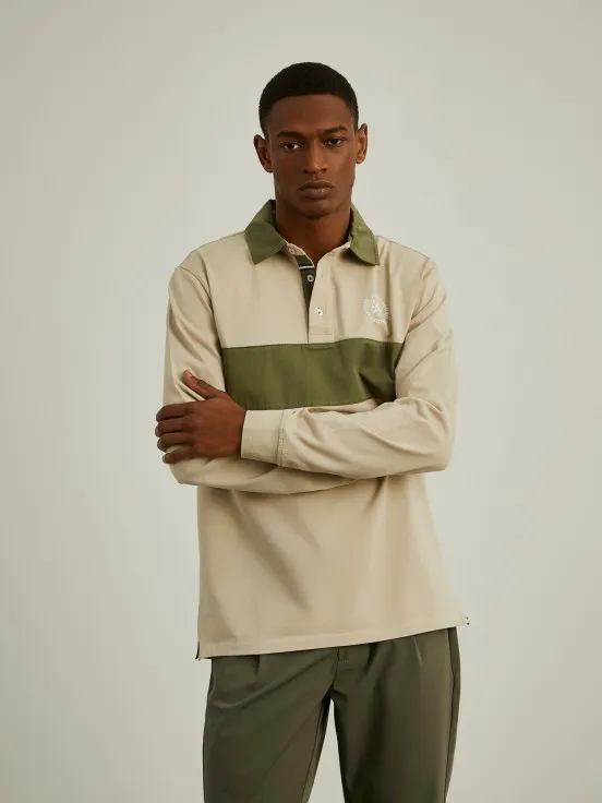 Two-tone long-sleeved polo