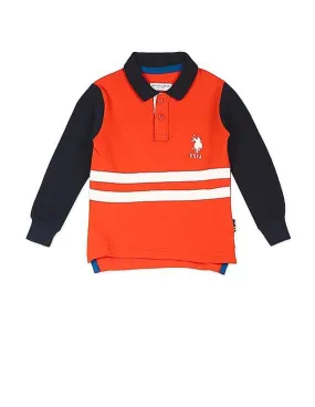 U.S. Polo Assn. Kids Orange Long Sleeve Colour Block Polo Shirt