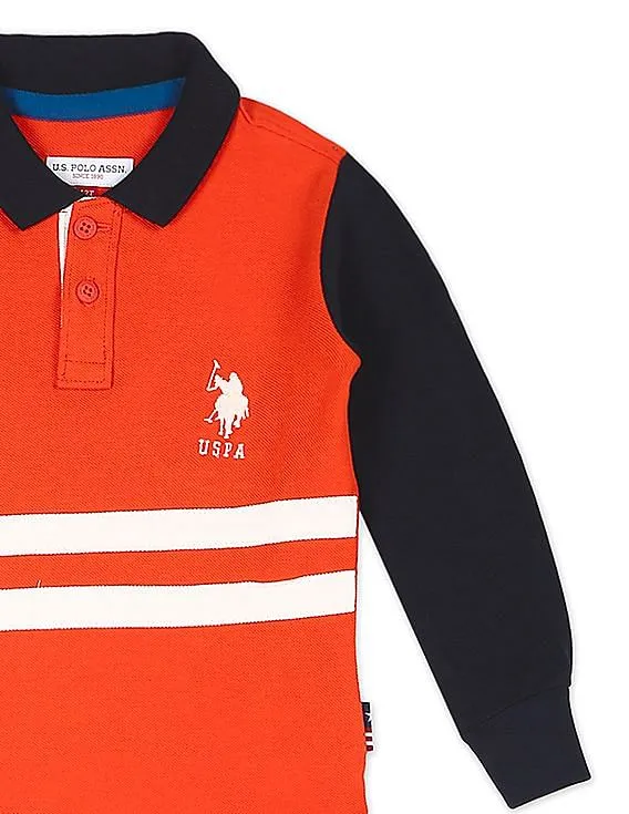 U.S. Polo Assn. Kids Orange Long Sleeve Colour Block Polo Shirt