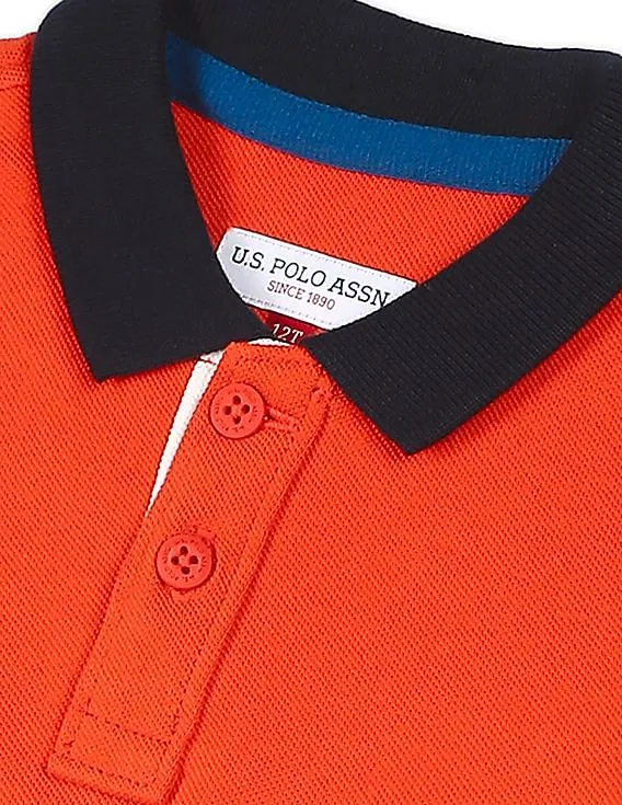 U.S. Polo Assn. Kids Orange Long Sleeve Colour Block Polo Shirt