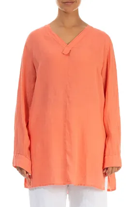 V-Neck Coral Linen Tunic