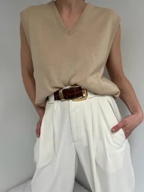 Vintage Camel V-Neck Knit Vest