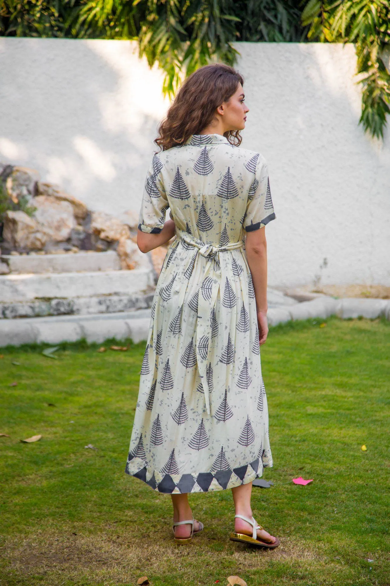 White Feather Printed  Maternity & Nursing Kurta Dress