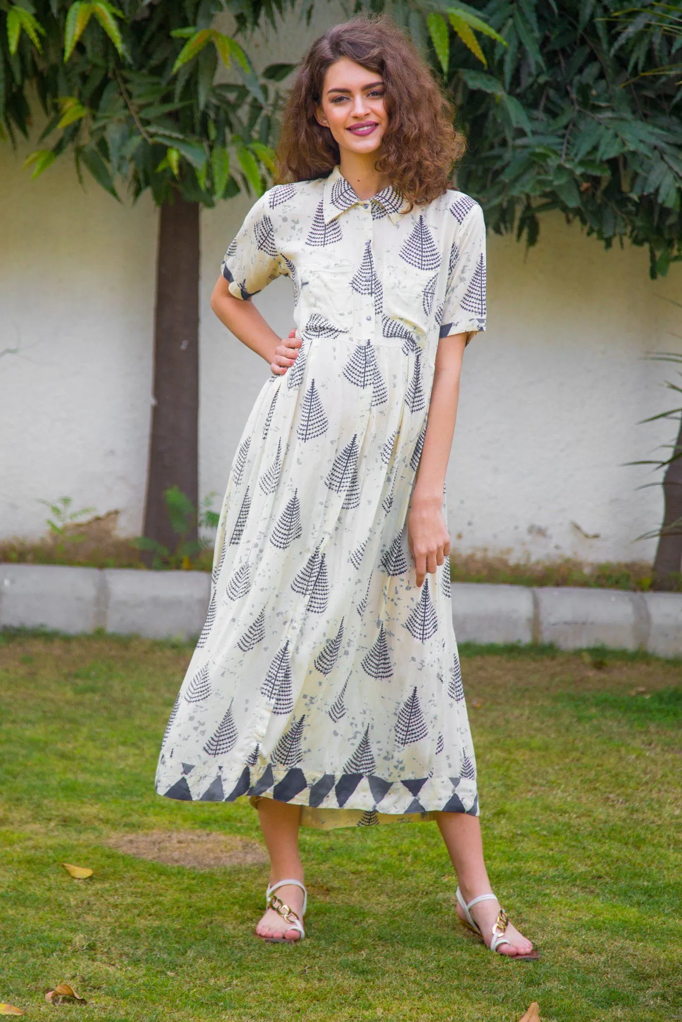 White Feather Printed  Maternity & Nursing Kurta Dress