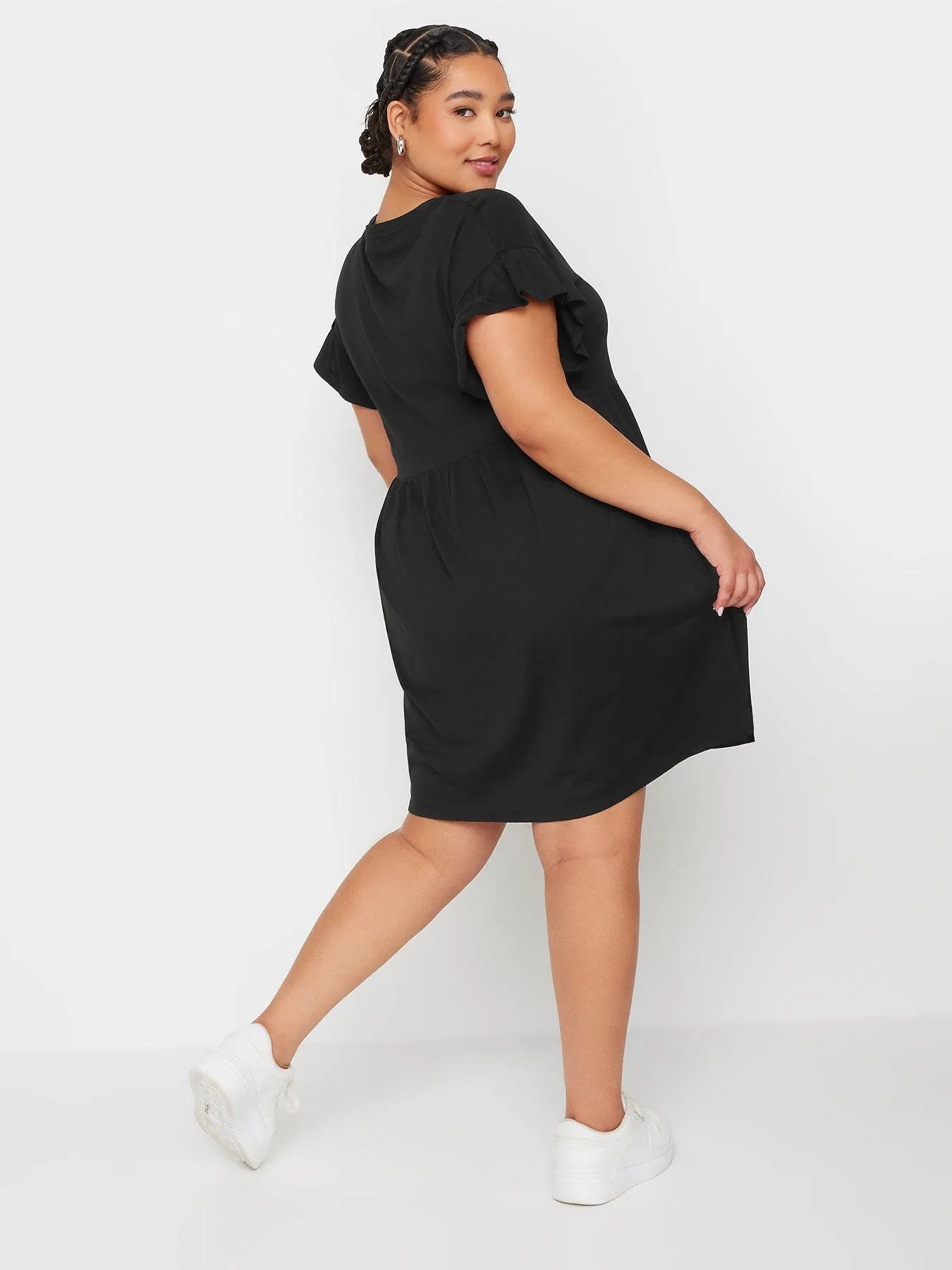 Yours Curve Frill Sleeve Smock Tunic Black