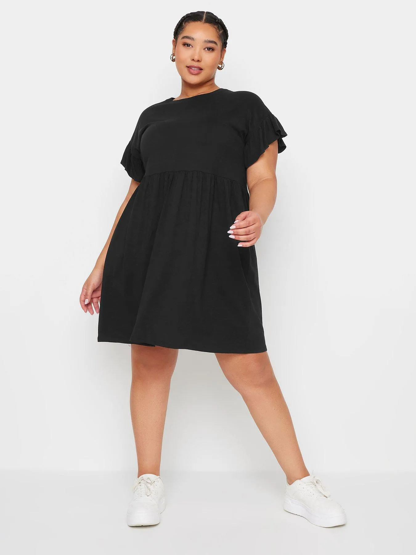 Yours Curve Frill Sleeve Smock Tunic Black