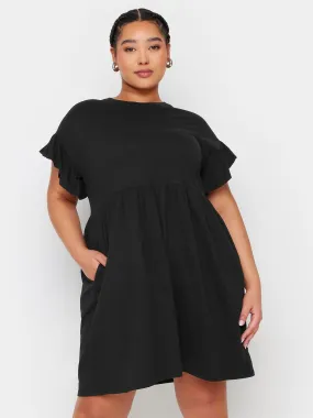 Yours Curve Frill Sleeve Smock Tunic Black