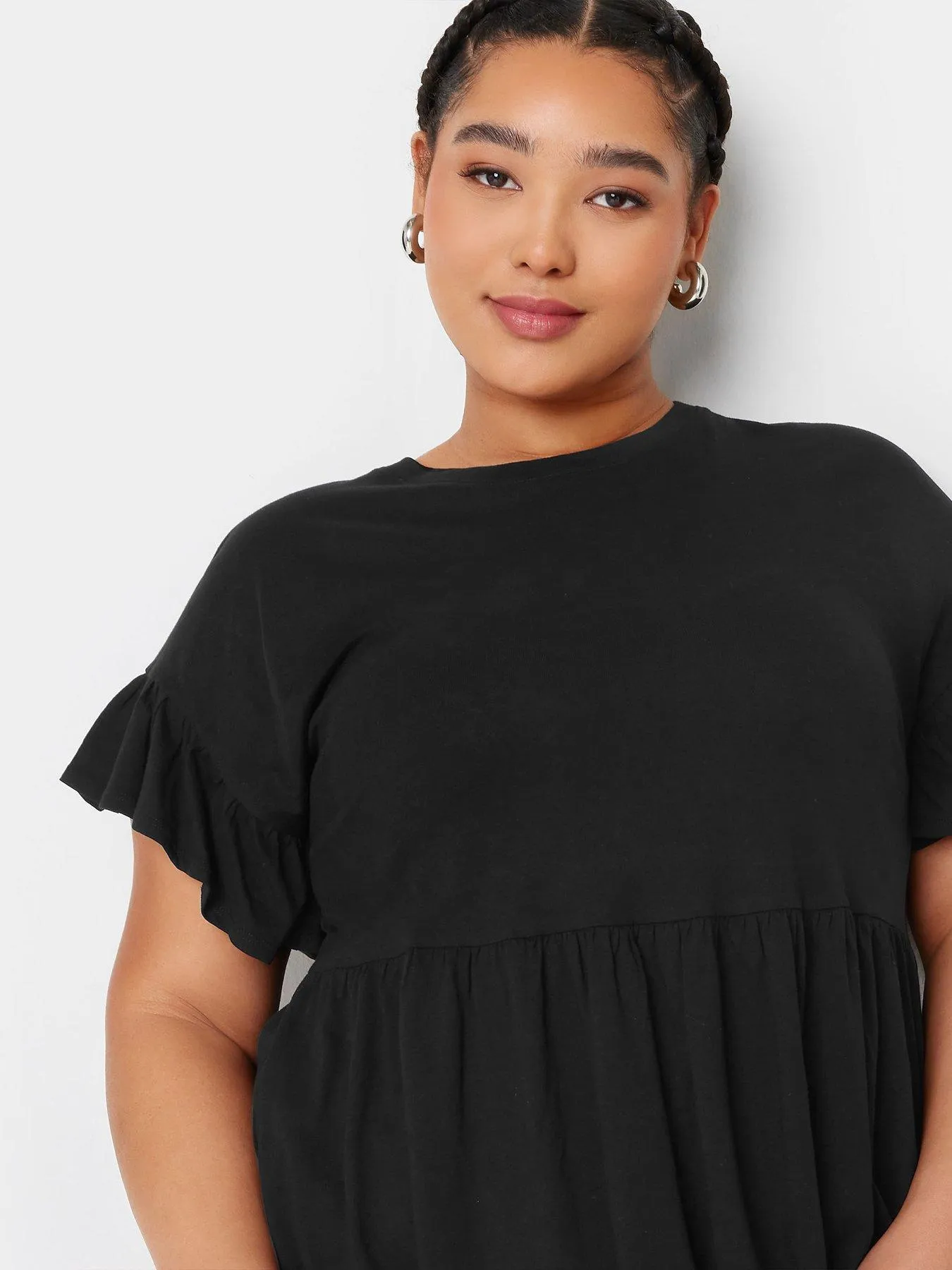 Yours Curve Frill Sleeve Smock Tunic Black