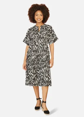 Yumi Black Organic Cotton Animal Print Tiered Tunic Dress